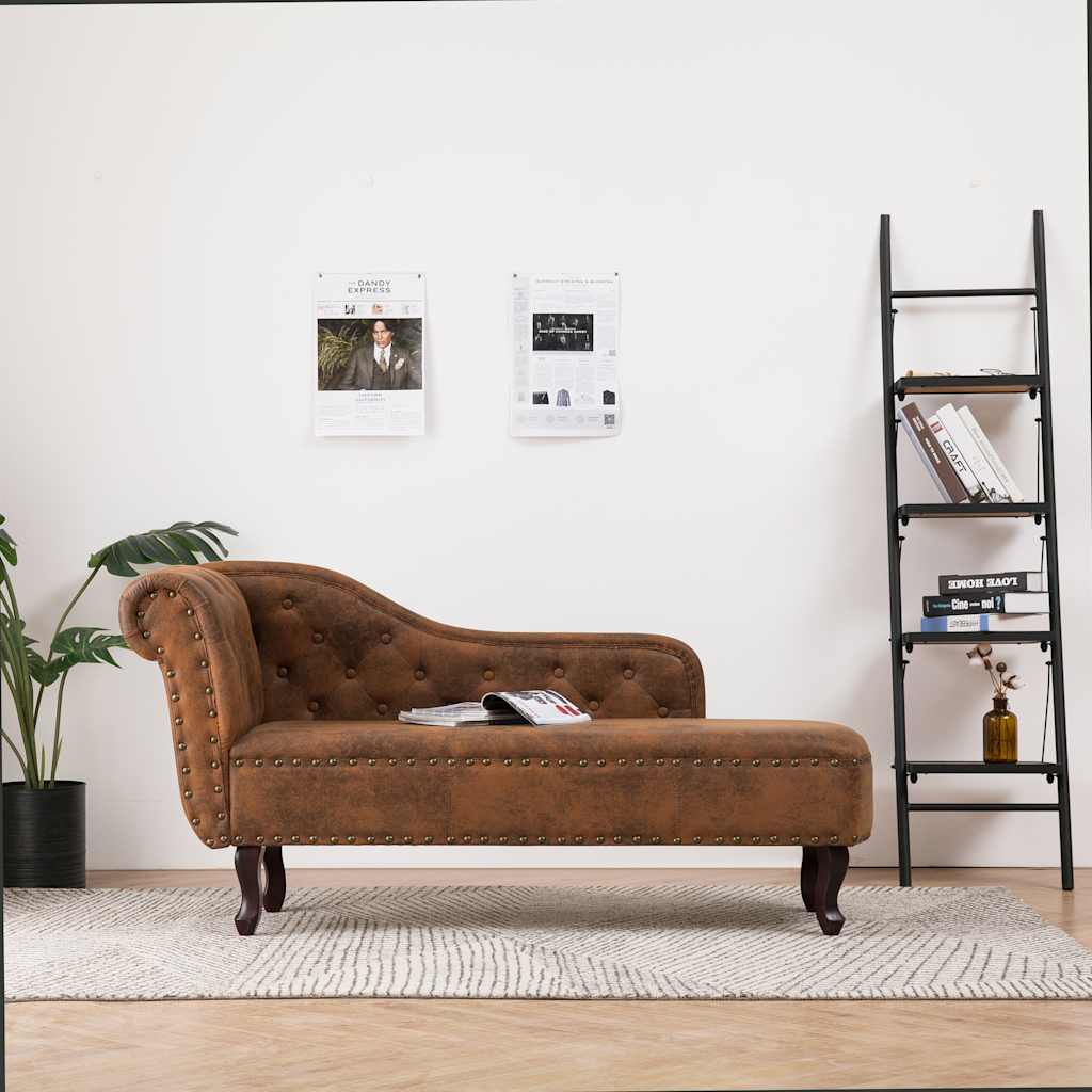 Chaise Longue In Brown Faux Suede