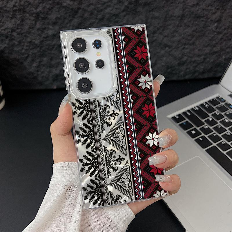 Camlet Laser Case For Samsung Galaxy S24 FE S25 S24 S23 Ultra Plus A55 A56 A54 A25 A15 A16 A34 Vintage Totem Pattern Phone Cover
