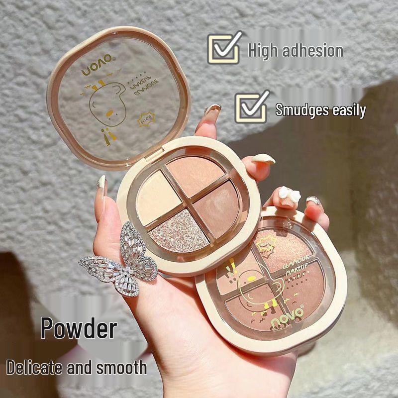 New Four-Color Eyeshadow Palette: High-Shimmer, Waterproof, Sweatproof, Smudge-Free, Perfect for Students.