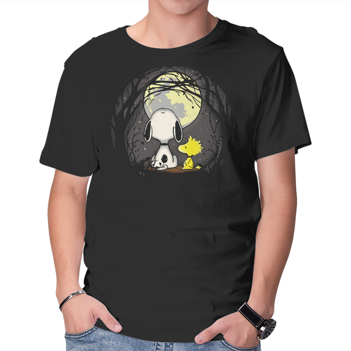 Unisex Crew Neck T-Shirt Snoopy s Moon Graphic Short Sleeve Casual Tee S