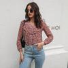 GMXIA Women's Fashion Casual Floral Print Long Sleeve V Neck Blouses & Shirts