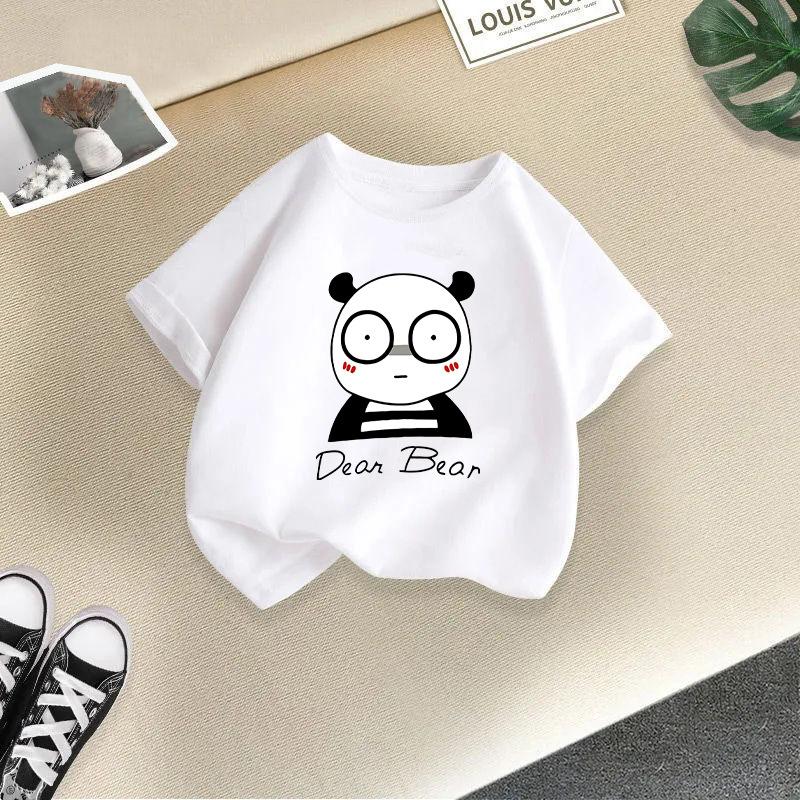 Dziecięcy T-shirt Urocze Zwierzęta Nadrukowane Dzieci 100% Bawełna Bluzki 2-13L Luźny Krój Casual O-Neck Krótki Rękaw T-shirt