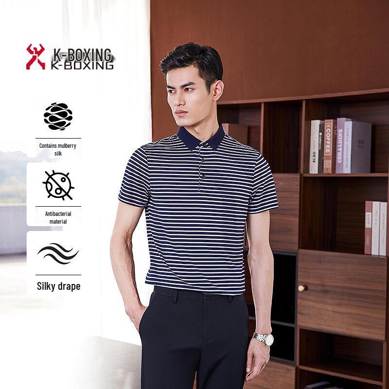 K-Boxing Men s Business Casual Antibacterial Silk Blend Short-Sleeve Polo Shirt L