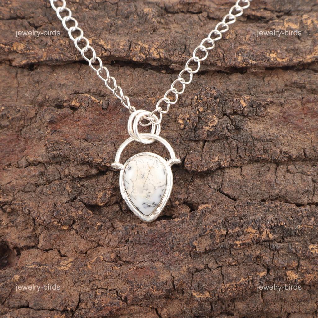 Dendritic Opal Gemstone Sterling Silver Sisters Gift Engagement Unique Pendant PP-56-29