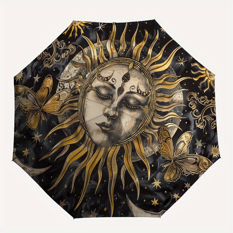 Sun, Moon-themed, Eight-ribbed, Self-folding Umbrella Is Suitable for Everyday Outdoor Use and Is An Ideal Gift for Friends and Family, As A
