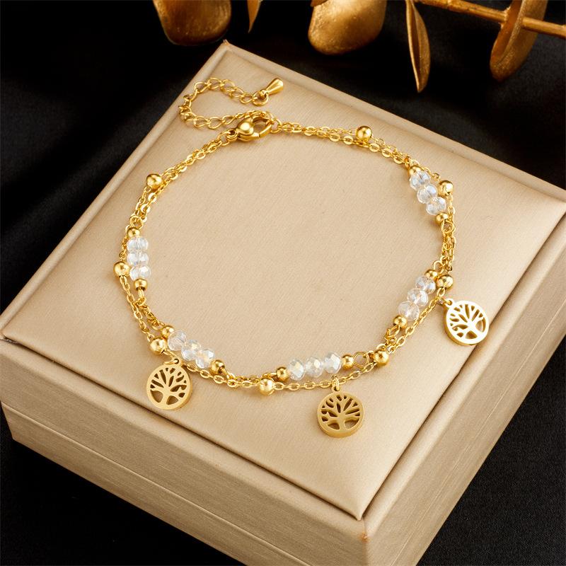 Gold Life Tree Turquoise Double Layer Anklet