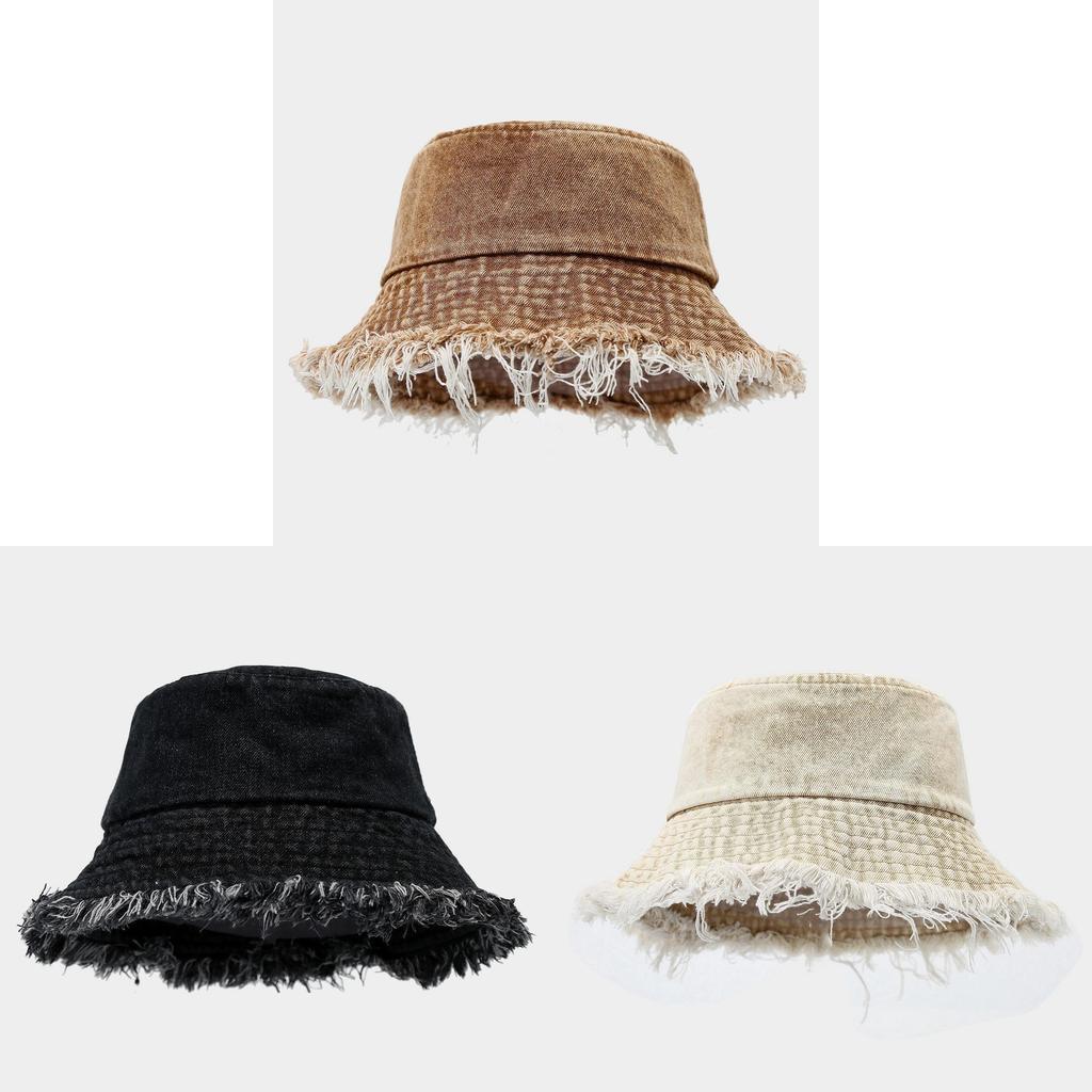 Retro Streetwear Denim Fisherman Hat With Wide Brim For Sun Protection In Summer