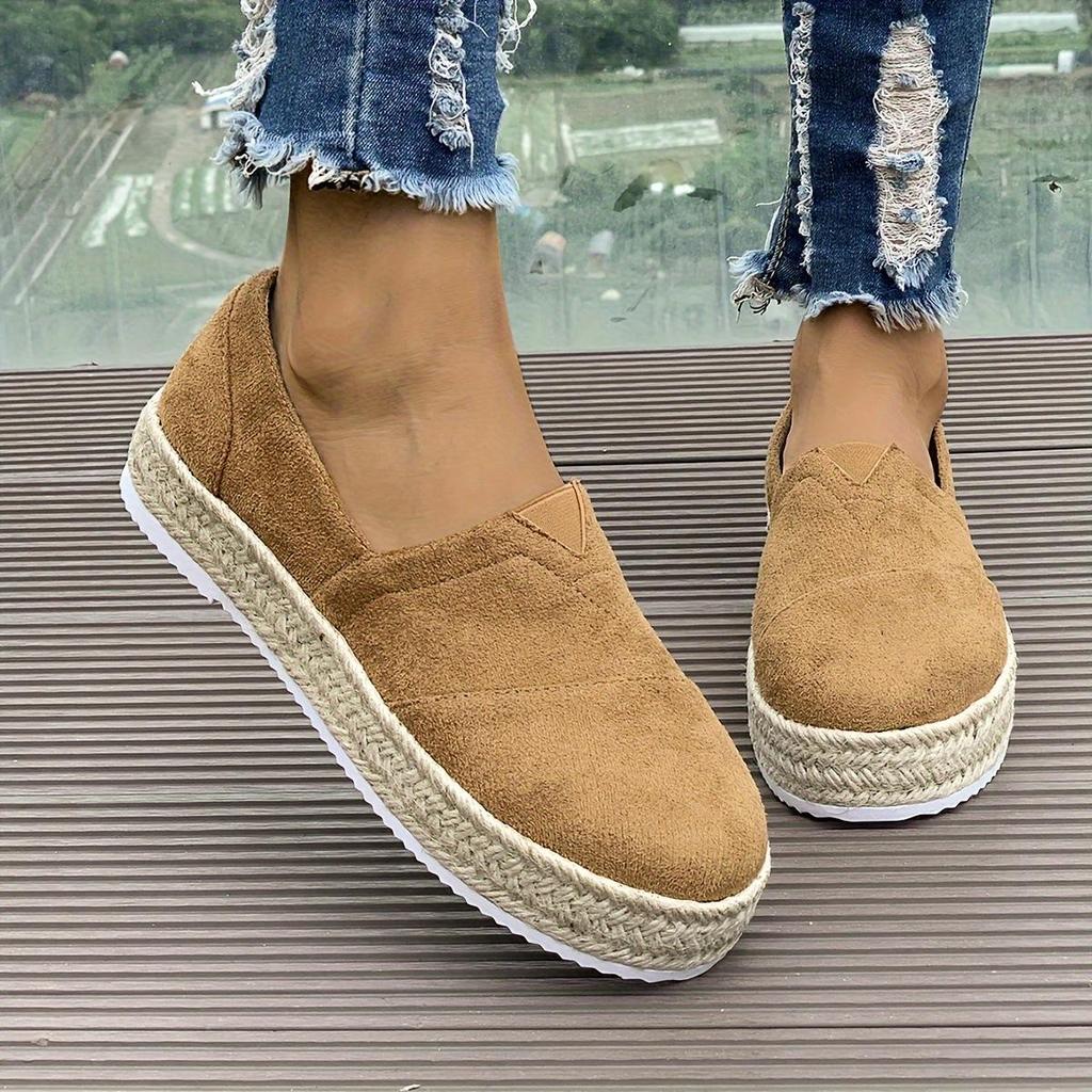Women's Suede Slip-On Espadrille Style Casual Shoes for Spring and Autumn