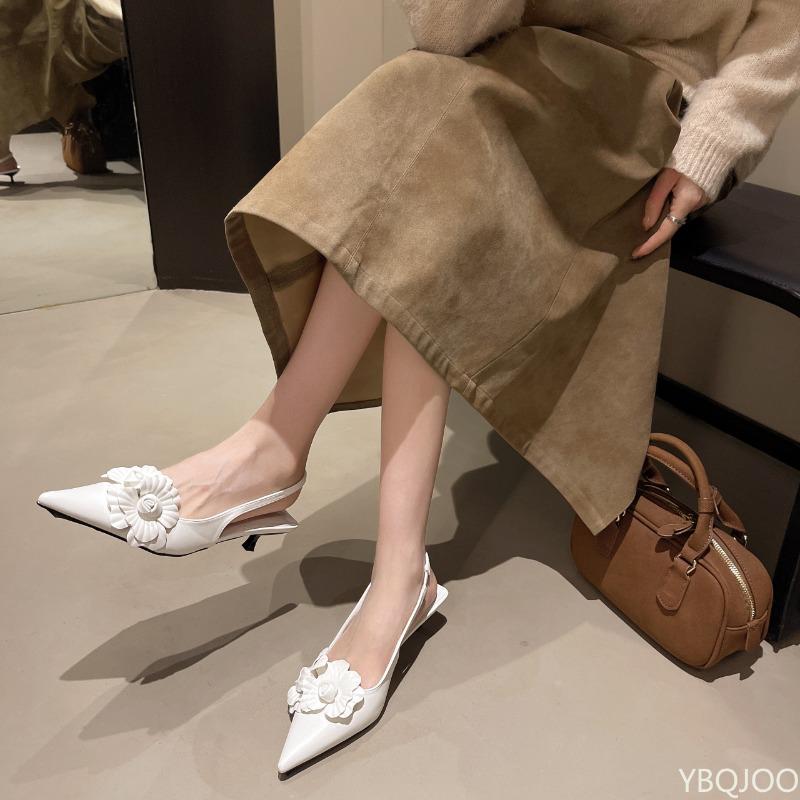Pointed Flower Fashionable Versatile Slim Heel with a Toe Cap a High-end Feel Elegant Minimalist Women's Sandals