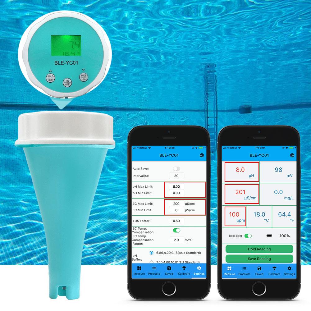 6-in-1 Wasserqualitätsdetektor PH EC TDS ORP CL Temperatur Kalibrierung Chlor Wasser Tester APP Online Monitor für Schwimmbad