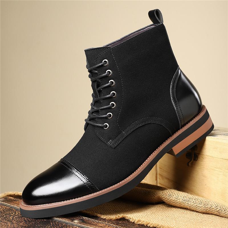 Designer New Fashion Winter Pointed Suede Leather Mixed Ankle Boots Men's High Tops For Men Flats Everyday All Match Shoes