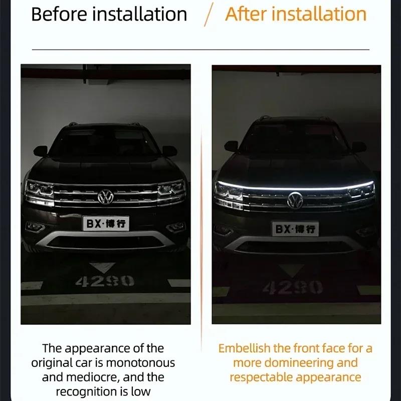 120cm 150cm 180cm Car Hood Light Strip Daytime Running Flexible LED Auto Decorative Atmosphere Ambient Lamps DRL 12V Neon Lights 4