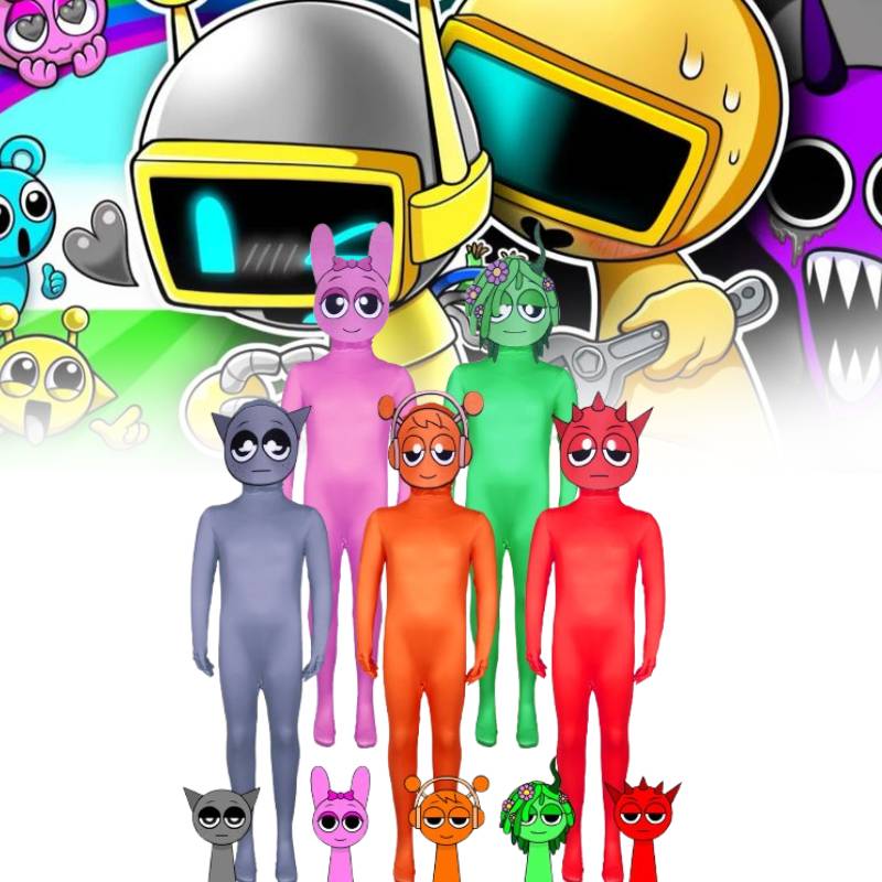 Cosplay Incredibox Sprunki Kids Adults Jumpsuits Halloween Costume Bodysuit