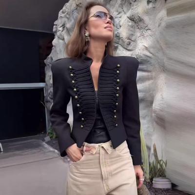 Dámská podzimní krátká bunda v evropském retro stylu se stojáčkem