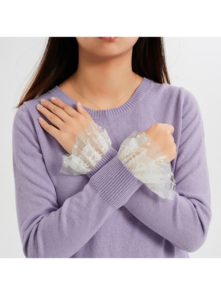 Women Sunshade Detachable Wrist Horn Cuffs Double Layer Floral Lace Fake Sleeves