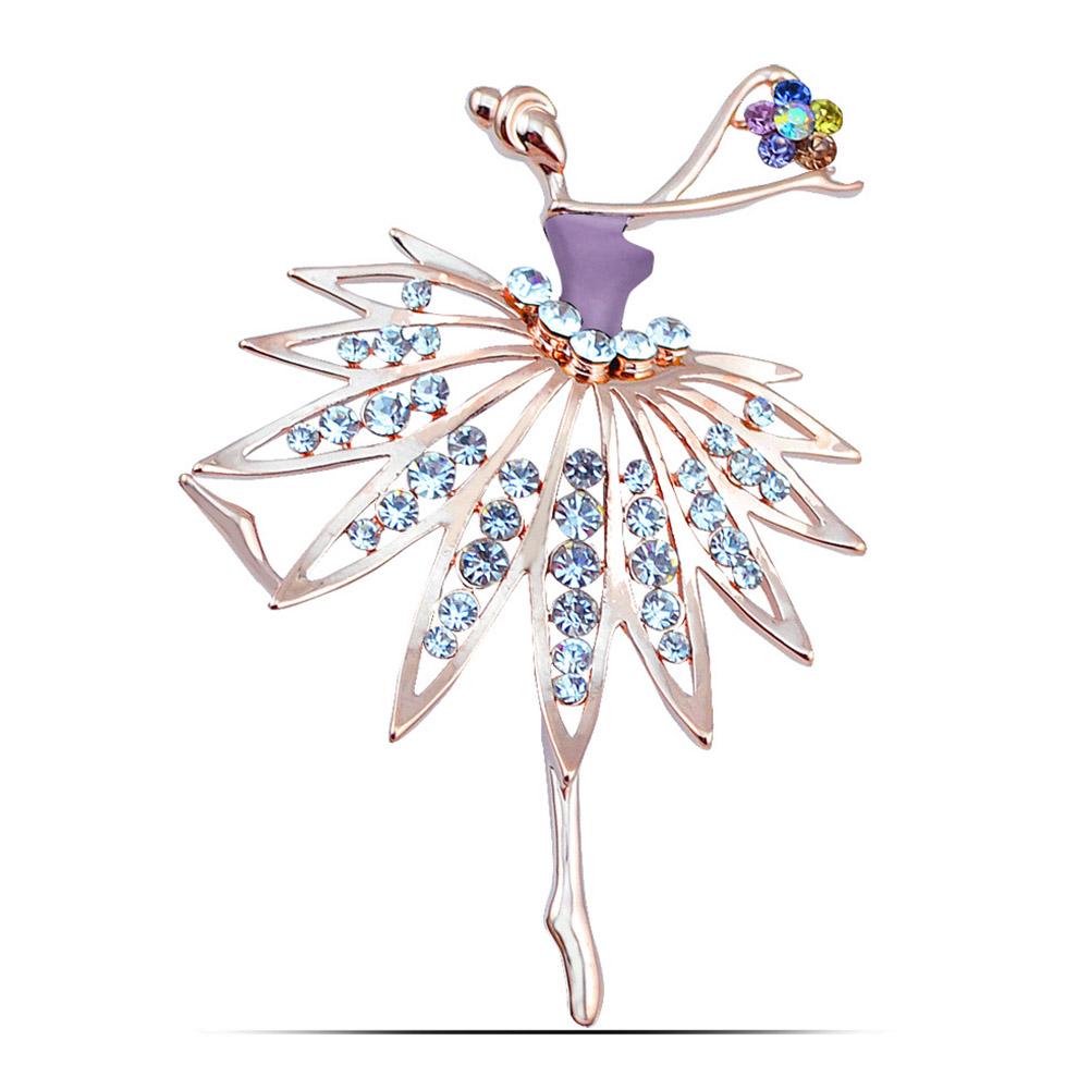 Fashion Women Ballet Dancing Girl Diamond Oil Drop Brooch