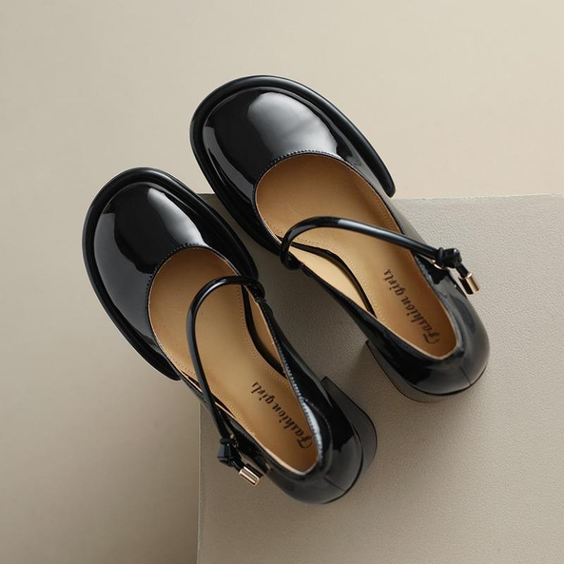 Móda Nové Dámské Boty Mary Janes Vintage Kulatá Špička Lodičky Vysoké Podpatky Šaty Černé Mělké Platformové Kožené Boty