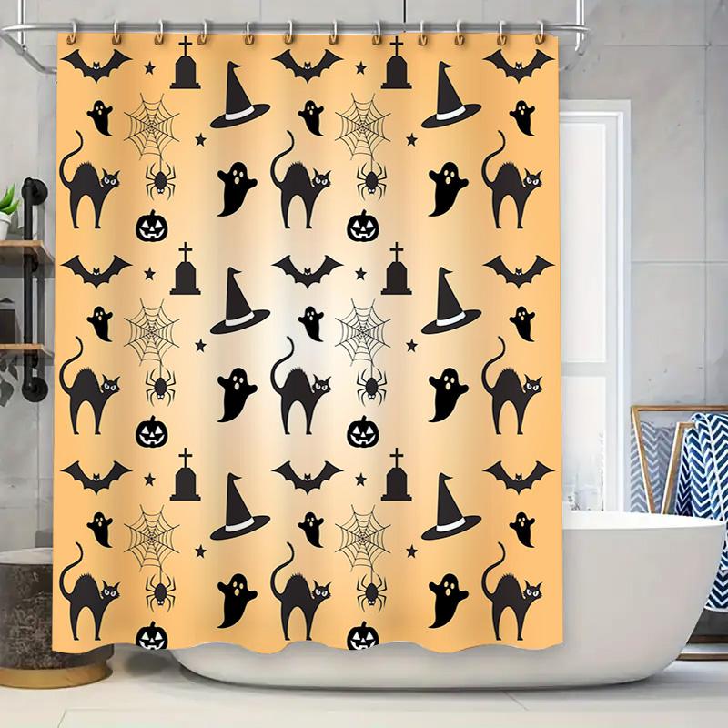 

Halloween Decorations Shower Curtain Witch Hat Ghost Spider Web Pattern Waterproof Bathroom Accessories Home Decoration 90x180cm