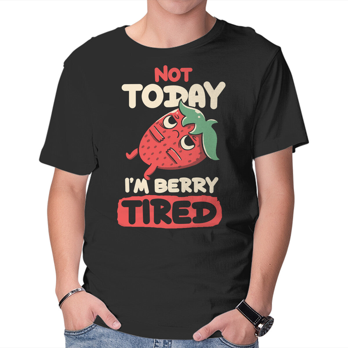 Unisex Crew Neck T-Shirt Berry Tired Funny Strawberry Graphic Short Sleeve Casual Tee XXXL