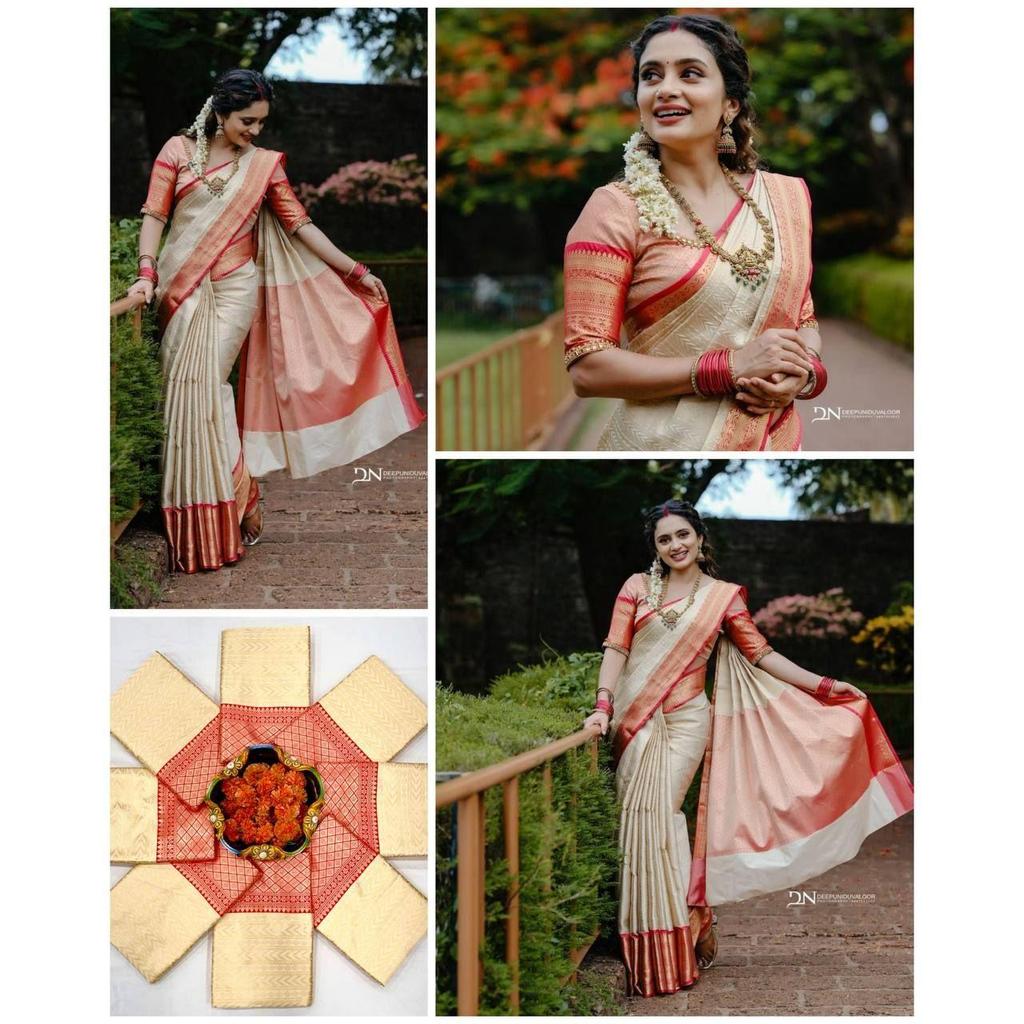 Premium Soft Lichi Silk Saree with Rich Pallu & All-Over Jacquard Work | Elegant Festive & Party Wear Saree with Designer Jacquard Border Blouse