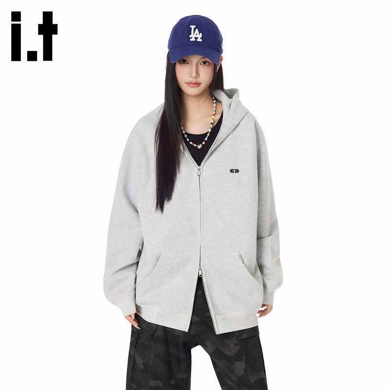 GROUND ZERO Unisex Embroidered Two-Way Zip Hooded Sweatshirt