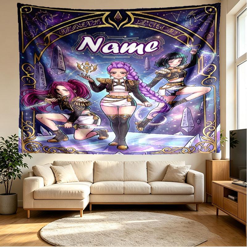 Custom Name Personalized Demon Hunters Kpop Print Tapestry, Wall Art Decor, Bedroom, Dorm, Apartment, LivingRoom, Party Backdrop, Gift for Birthday