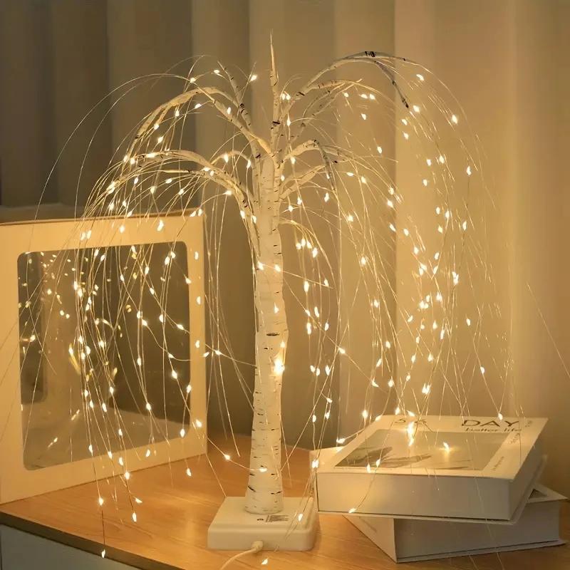 1PC Willow Night Light 192 LED Table Lamp 8 Modes Battery And USB Use Tree Lights For Wedding Party  Christmas Decoration Jesus