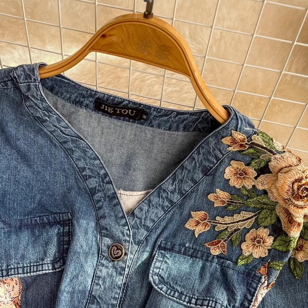 Nya sommarkvinnor tryck V-ringning enkelknäppt kortärmad broderi chiffong lapptäcksarbete mode elegant vardagsklänningar