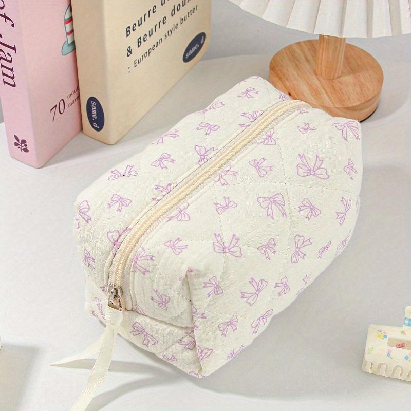 Cute Bow Make Up Bag Cute Bow Knot Pattern Toiletries Bag Travel Make Organizer Zipper Pouch, Quilted Cosmetics Bag, Stylish Foldable Commuter