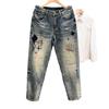 Men's American Street Style Washed Distressed Jeans – Straight Loose Fit, Spring/Autumn, European Vibe Long Pants