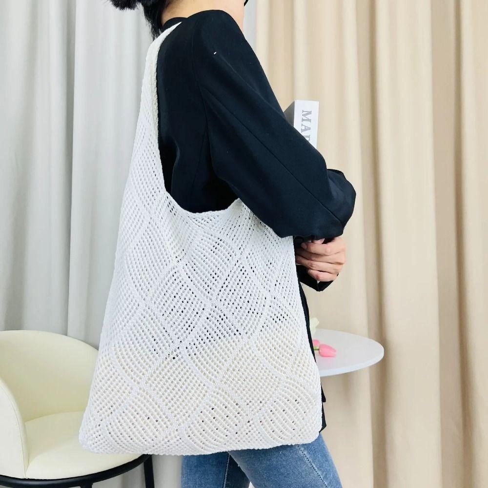 Large Capacity Women Shoulder Bag Fashion Shopping Tote Big Purses Knitted Handbag  Travel