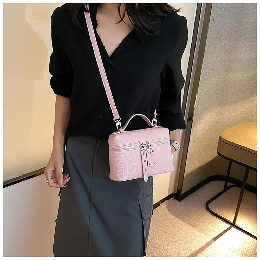 Senior Sense Litchi Leather Mini Square Bag Women's 2025 Summer New Fashion Crossbody Bag Korean Style Portable Popular Shoulder Handbag