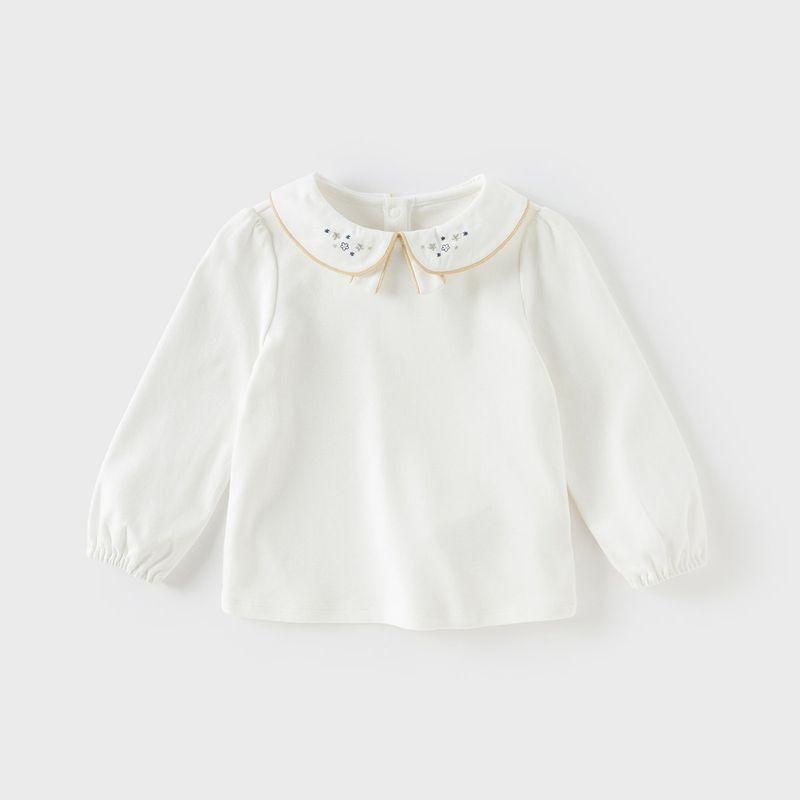 [Same Style in the Mall] David Bella Kidsren s Long-Sleeved T-Shirt 2026 Spring New Style Girls  Casual Cotton Top Pearl White [Ready Stock] 110