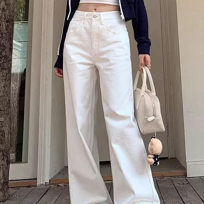 

Женские джинсы с высокой посадкой, белые, с широкими штанинами, для весны и лета - Стройнящие, универсальные и драпирующиеся брюки прямого кроя 3XL белый