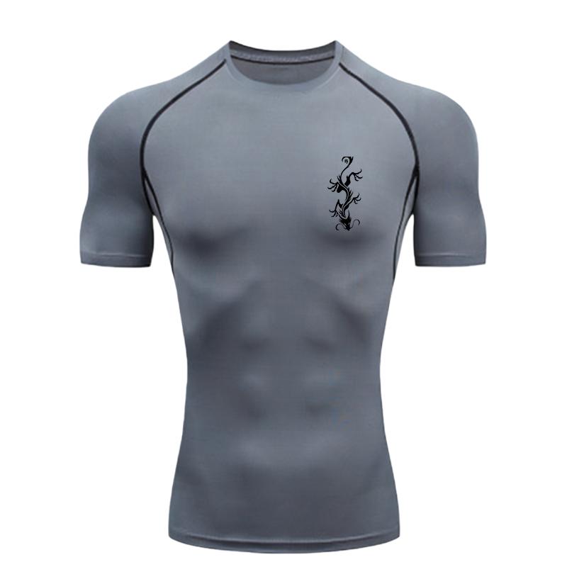 Men's Sports T-shirt Dragon Pattern  Training Fitness Compression Quick Dry Short Sleeve Athletic Tees Workout T-Shirt