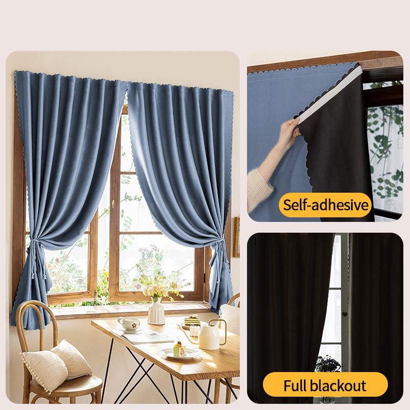 Solid Color 100% Blackout Curtains Convenient No Drilling Window Curtains for Living Room Bedroom Sun Protection Privacy Drapes