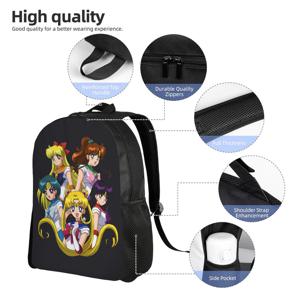 3D Printing Sailors Anime Moons Backpacks for Girls Boys Tsukino Usagi School College Travel Bags Bookbag Fits 15 Inch Laptop