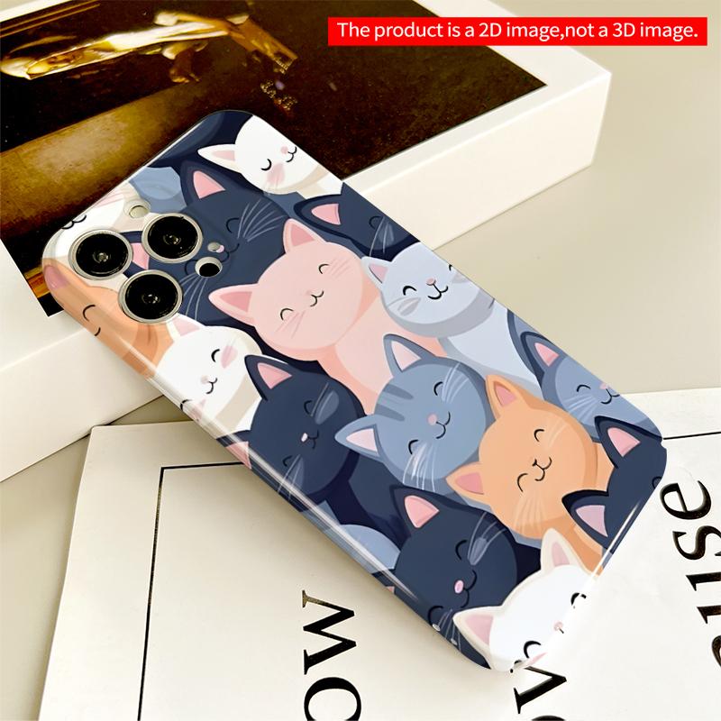 2DFlat Cute Cat Faces Phone Case All Inclusive Film Hard iPhone Case, Compatible with iPhone 18 Pro Max 17 16 15 14 13 12 11