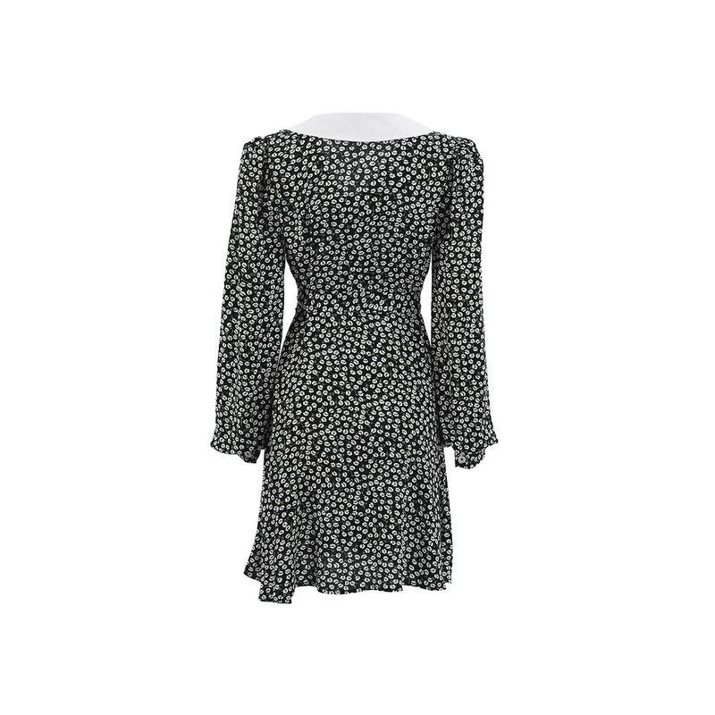 European and American Elegant Print Dress V Neck Long Sleeve Short Dress American Country Style Sweet A- Line Skirt