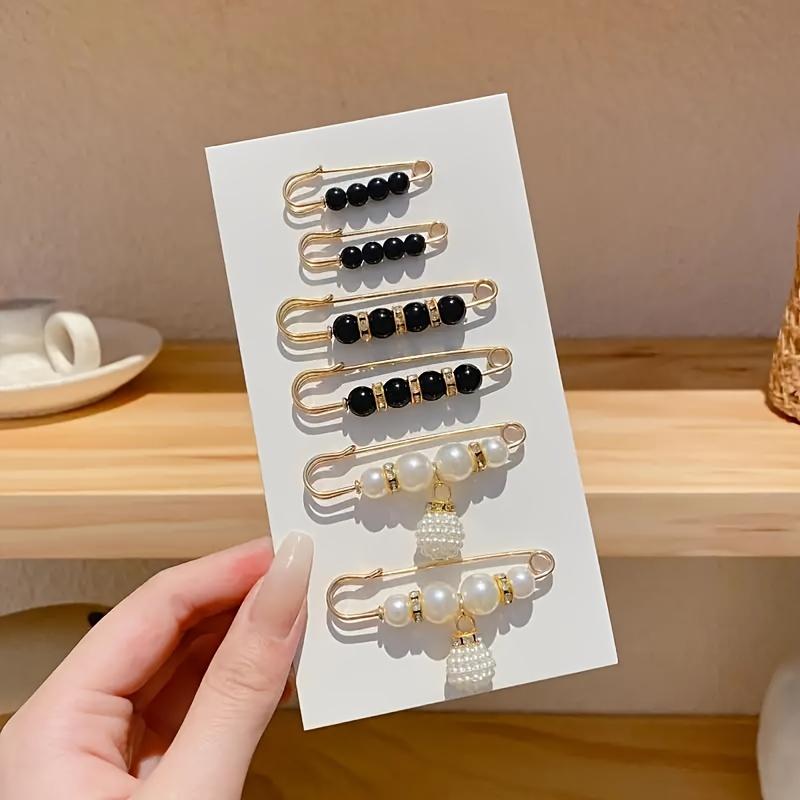 12-Piece Set of Elegant Artificial Pearl Brooches: Versatile Black and White Chic Safety Pin Accessories for Any Outfit
