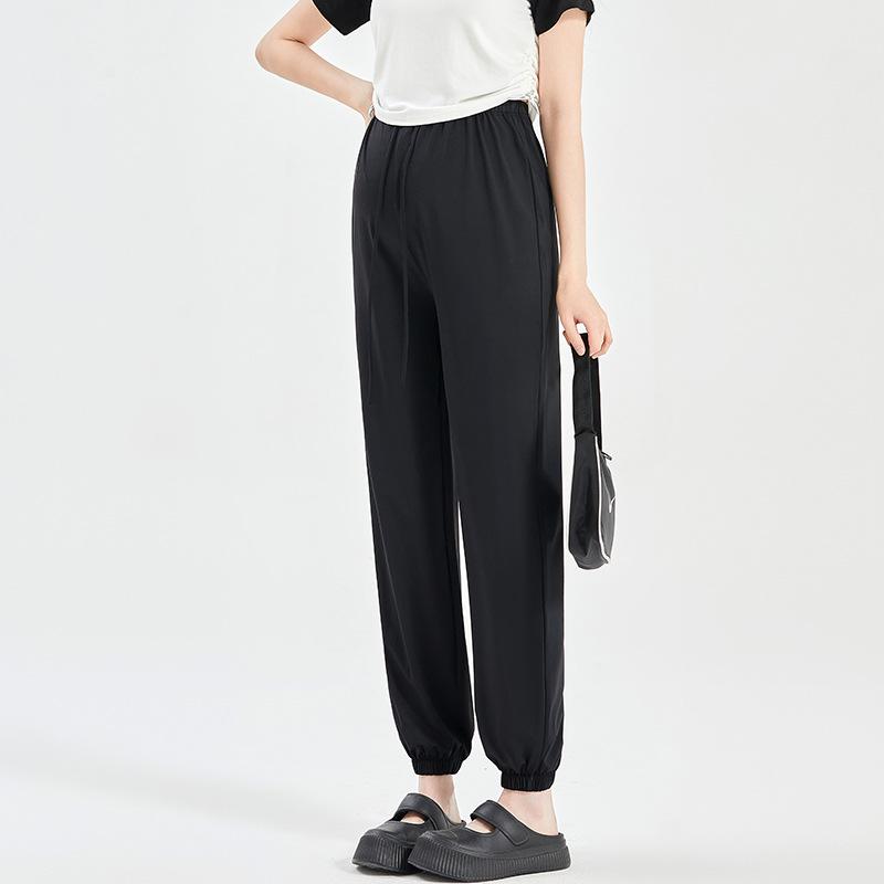 Summer Maternity Ice Silk Joggers - Quick-Dry, Lightweight, Cropped Sports Pants with Drawstring.