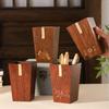 Chinese Style Copper Inlaid Solid Wood Pen Holder - Desktop Storage for Study or Tea Ceremony