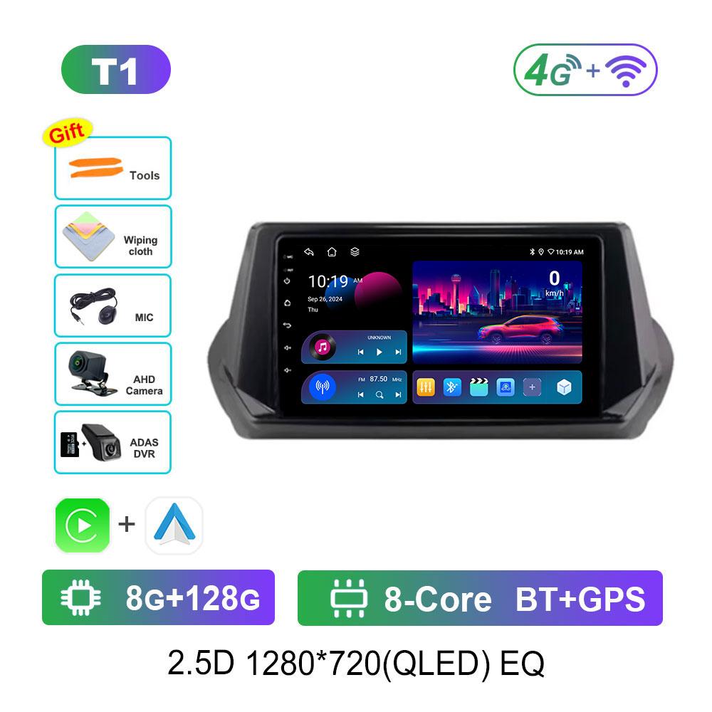 DSP Stereo Car Radio Multimedia player for Peugeot 2008 208 2019 - 2022 Navi GPS QLED Touch Screen WiFi Android 14 Bluetooth