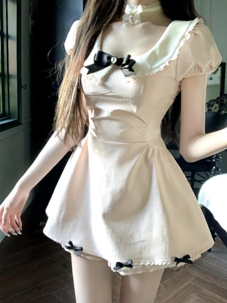 Heiress Style Short Skirt - Waist-Cinched Summer Dress with Bowknot Design