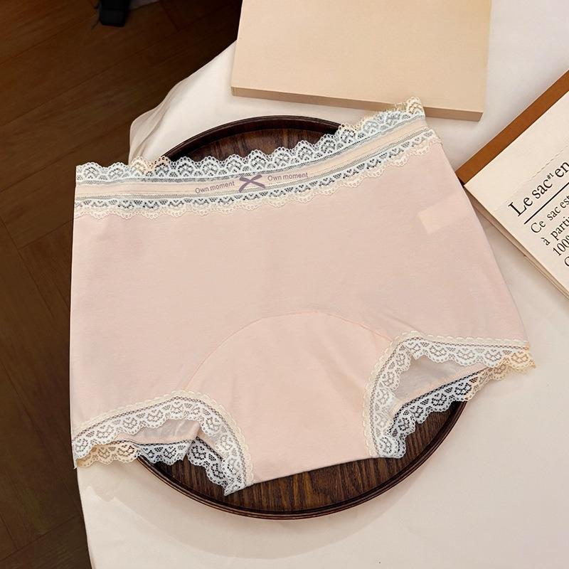 Ladies Spring and Autumn Lace Cotton Extended Crotch 10A Antibacterial Mid Waist Flat Angle Briefs