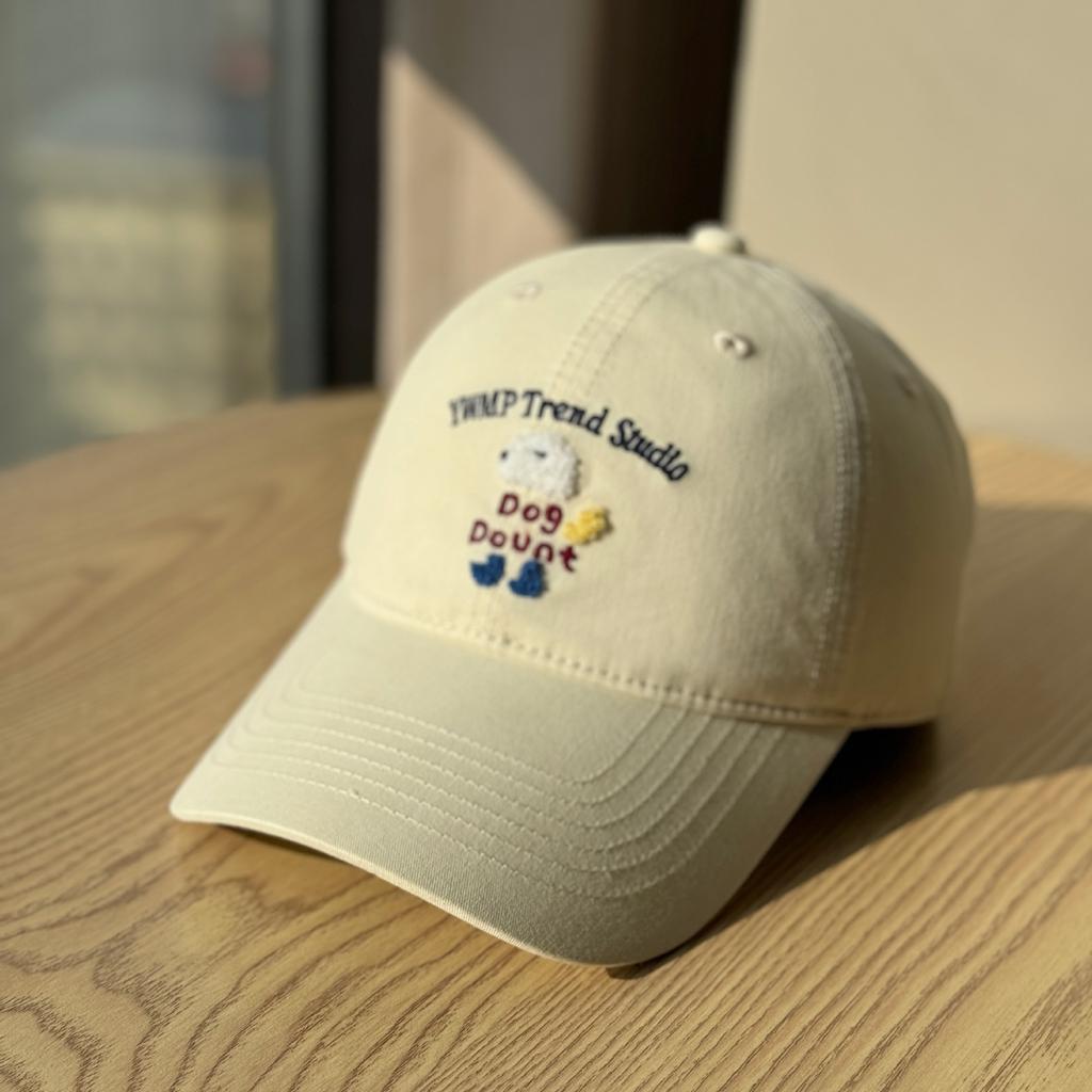 Spring and summer Japanese-style cute puppy embroidered baseball cap for women, sun-shading, versatile, face-slimming, couple's soft-top trendy cap