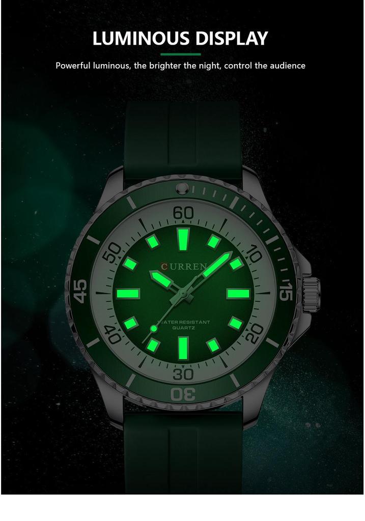 CURREN 8448 Unisex Waterproof Round Watch with Rubber Strap - Suitable for Men and Women