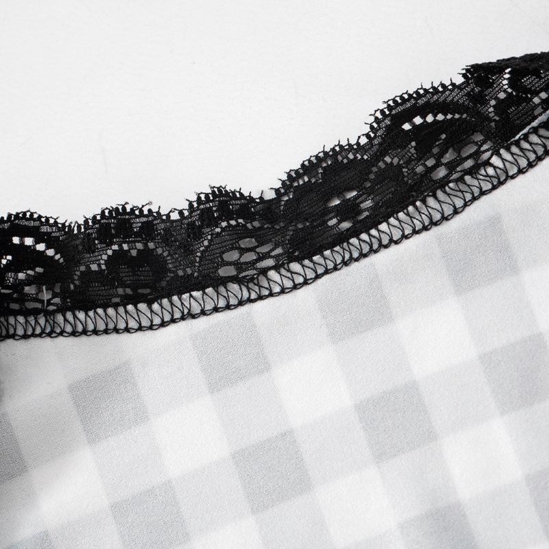 Women's  Lace Plaid Printed Sheath Dress Patchwork Shawl Two Piece Set