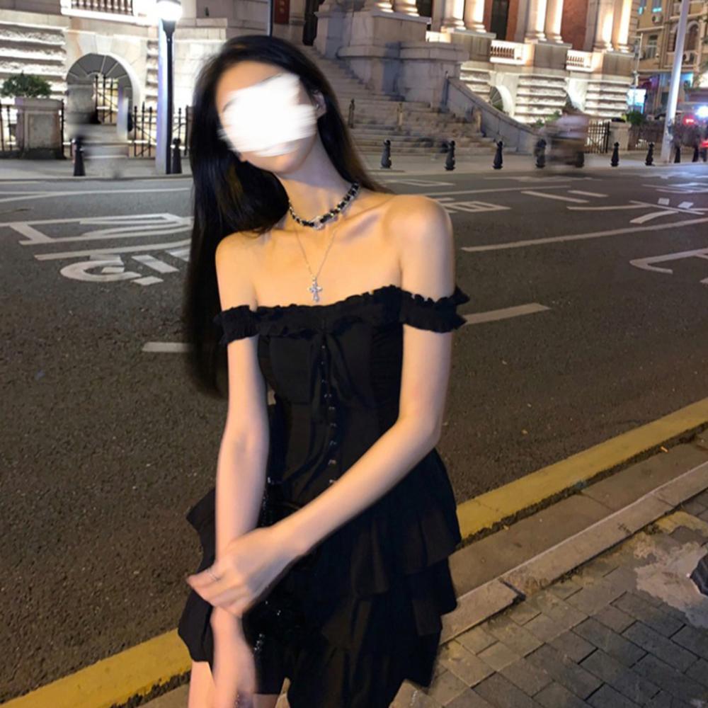 

Талия Скинни Торт Маленькое Черное Платье Черное Платье на Подтяжках Универсальная Мода Новинка Женское Лето XL- (recommended 110-60kg)