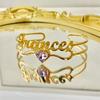 Custom Name Purple Birthstone Cuff Bangle For Women Punk Personalized Gold Color Bracelet Christmas Stainless Steel Jewelry Gift